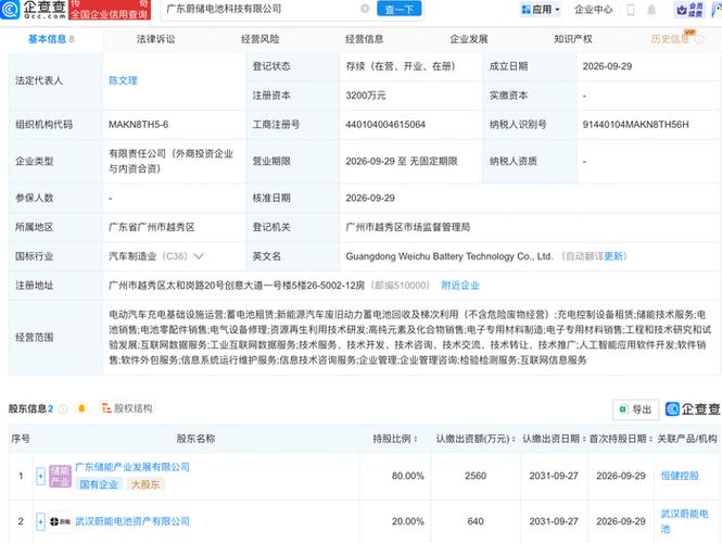 武汉蔚能电池等成立电池科技新公司,含ai业务